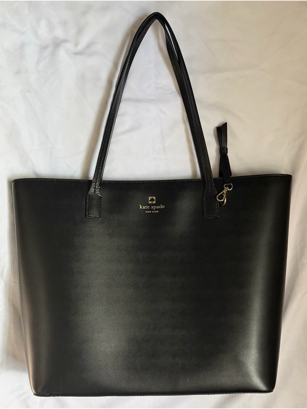 kate spade Black Smooth Leather Shoulder Tote with Gold Logo